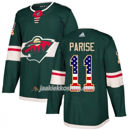 Miehille NHL Minnesota Wild Pelipaita Zach Parise 11 Adidas 2017-2018 Vihreä USA Flag Fashion Authentic